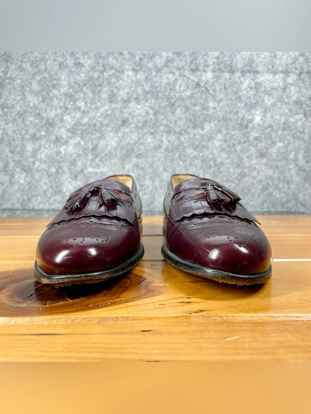 Mezlan Mens 11 B Burgundy Leather Kiltie Tassel Loafer Dress Shoe Made In Spain